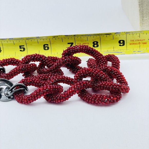 TALBOTS Red Beaded Chunky Chain Necklace Gunmetal Statement Classic Career LARP - Picture 8 of 8